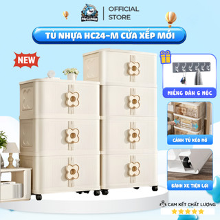 Tủ Nhựa Đa Năng 3/4/5 Tầng Cao Cấp, Tủ Đựng Đồ Thiết Kế Cửa Xếp Tiện Lợi Tay Cầm Hình Hoa Đáng Yêu - HC24