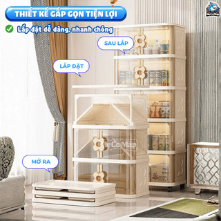 Tủ Nhựa Đa Năng 3/4/5 Tầng Cao Cấp, Tủ Đựng Đồ Thiết Kế Cửa Xếp Tiện Lợi Tay Cầm Hình Hoa Đáng Yêu - HC24