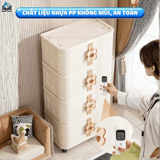 Tủ Nhựa Đa Năng 3/4/5 Tầng Cao Cấp, Tủ Đựng Đồ Thiết Kế Cửa Xếp Tiện Lợi Tay Cầm Hình Hoa Đáng Yêu - HC24