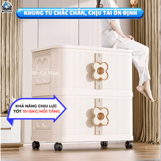 Tủ Nhựa Đa Năng 3/4/5 Tầng Cao Cấp, Tủ Đựng Đồ Thiết Kế Cửa Xếp Tiện Lợi Tay Cầm Hình Hoa Đáng Yêu - HC24