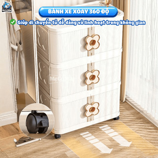 Tủ Nhựa Đa Năng 3/4/5 Tầng Cao Cấp, Tủ Đựng Đồ Thiết Kế Cửa Xếp Tiện Lợi Tay Cầm Hình Hoa Đáng Yêu - HC24