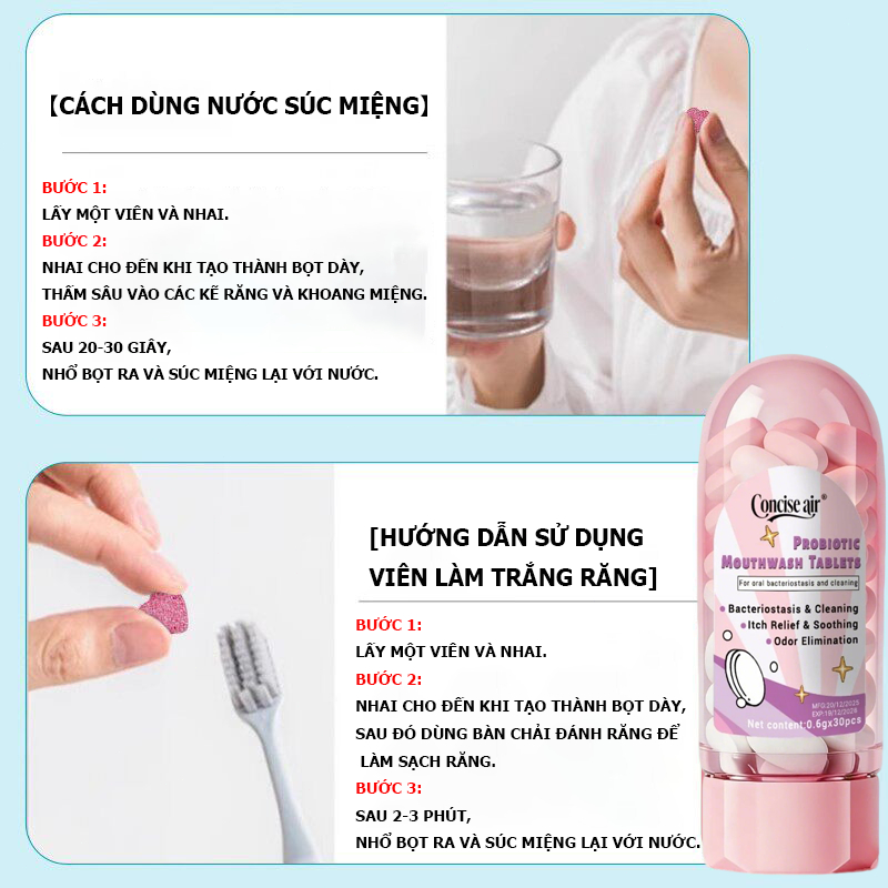 【COD】Viên kem đánh răng tiện dụng để súc miệng và đánh răng, giúp hơi thở thơm mát tức thì. 30 viên/gói.