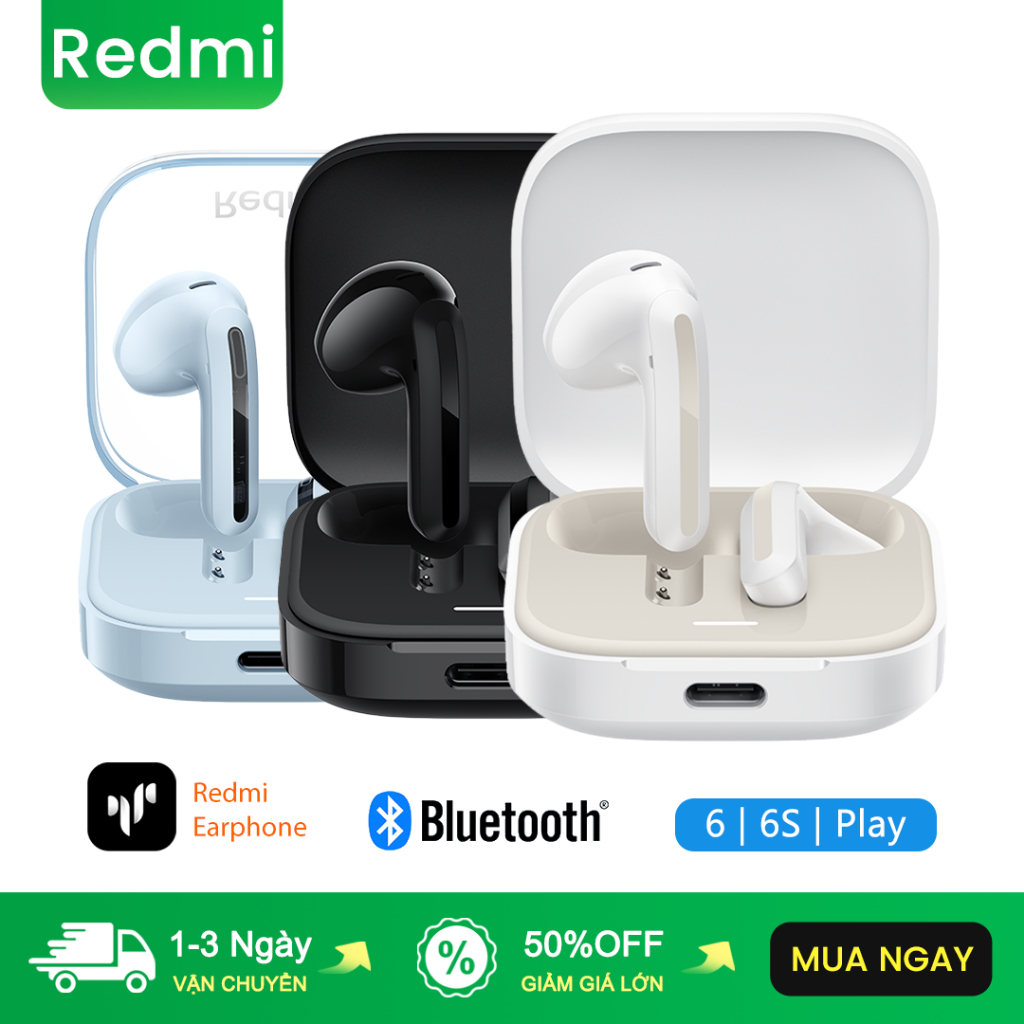 Redmi Tai nghe không dây Buds 6S Khử tiếng ồn chủ động Tai nghe nhét tai Bluetooth 5.3 với thời gian chơi 33 giờ