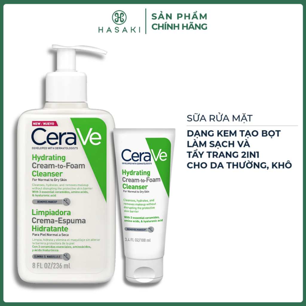 Sữa Rửa Mặt CeraVe Dạng Kem Tạo Bọt Cho Da Thường, Khô Hydrating Cream ...