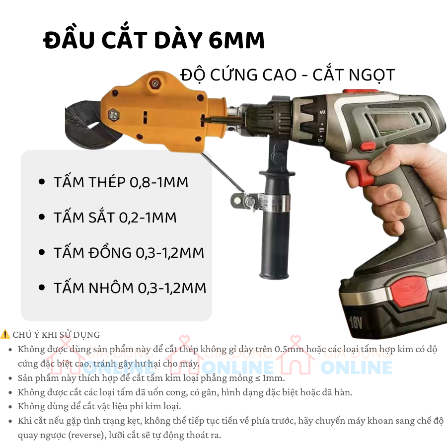 Đầu kéo cắt tấm tôn lưới kim loại tôn thép inox mỏng gắn máy khoan vít pin điện cầm tay