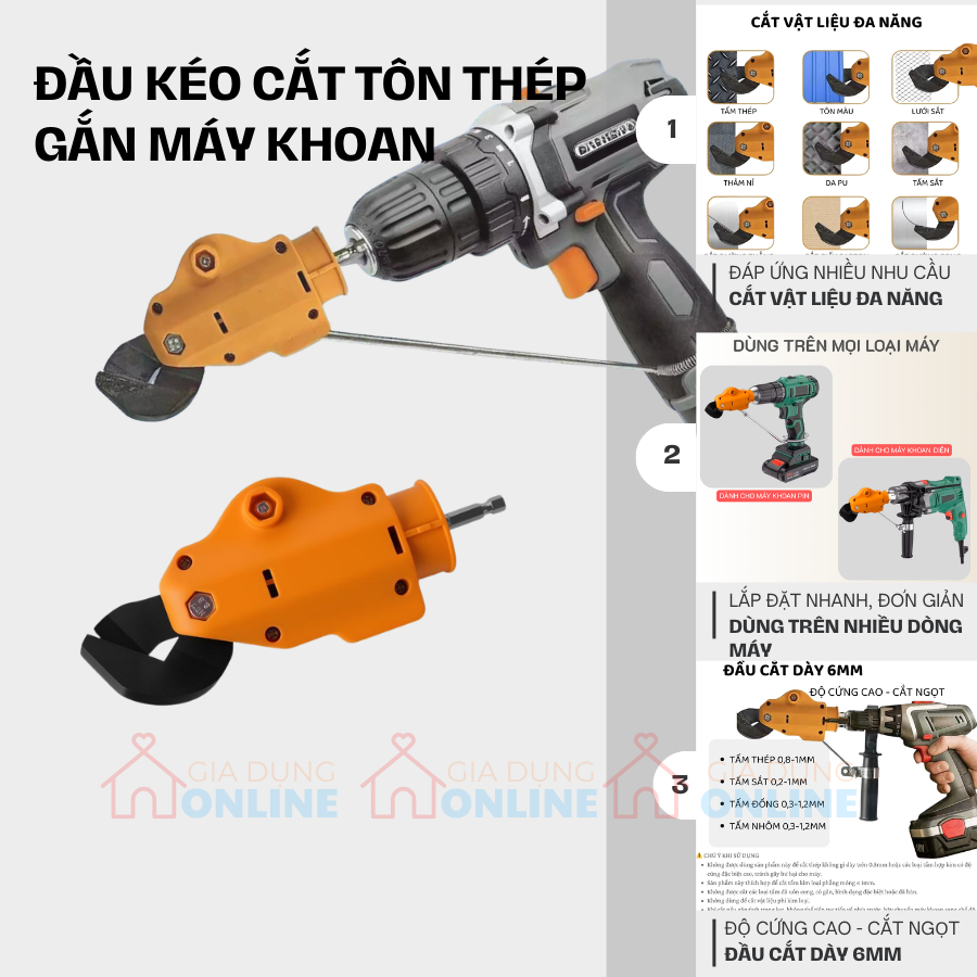 Đầu kéo cắt tấm tôn lưới kim loại tôn thép inox mỏng gắn máy khoan vít pin điện cầm tay
