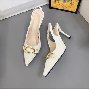 Giầy cao gót phối nơ xích chất da mịn gót nhọn 7p - 9p B02