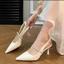 Giầy cao gót mũi nhọn phối dây đá chất da mềm mịn gót cao 7p - 9p cho chị em khoe dáng B04