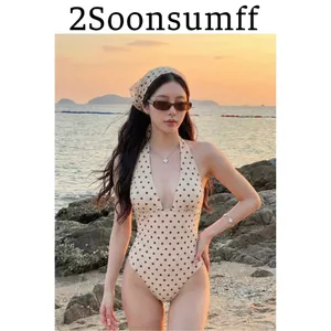 2Soonsumff Bikini 1 mảnh liền thân họa tiết chấm bị có đệm ngực không tay, bộ đồ bơi cao cấp sexy cho nữ
