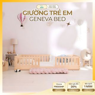 Giường Cho Bé Sơ Sinh Geneva Bed Lắp Ráp Kèm Thanh Chắn Gỗ Thông Cho Bé Ngủ Riêng 1 - 3 Tuổi Mầm Non, Mẫu Giáo