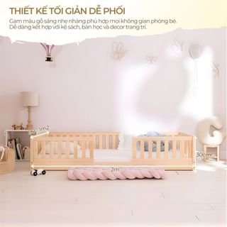 Giường Cho Bé Sơ Sinh Geneva Bed Lắp Ráp Kèm Thanh Chắn Gỗ Thông Cho Bé Ngủ Riêng 1 - 3 Tuổi Mầm Non, Mẫu Giáo