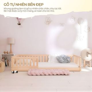 Giường Cho Bé Sơ Sinh Geneva Bed Lắp Ráp Kèm Thanh Chắn Gỗ Thông Cho Bé Ngủ Riêng 1 - 3 Tuổi Mầm Non, Mẫu Giáo