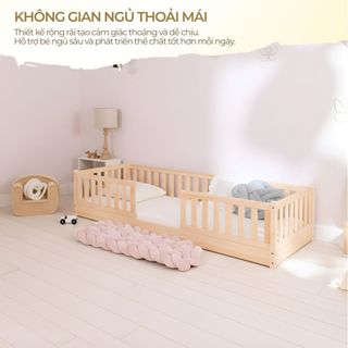 Giường Cho Bé Sơ Sinh Geneva Bed Lắp Ráp Kèm Thanh Chắn Gỗ Thông Cho Bé Ngủ Riêng 1 - 3 Tuổi Mầm Non, Mẫu Giáo