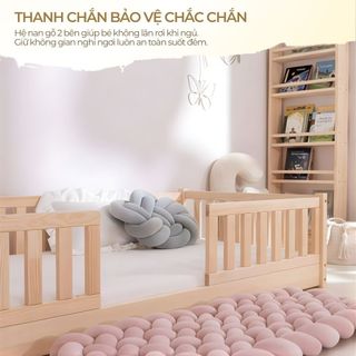 Giường Cho Bé Sơ Sinh Geneva Bed Lắp Ráp Kèm Thanh Chắn Gỗ Thông Cho Bé Ngủ Riêng 1 - 3 Tuổi Mầm Non, Mẫu Giáo