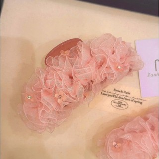 Kẹp thuyền, kẹp chuối voan hồng nhạt đính hoa • Mây Fashion Jewelry - K1025.32