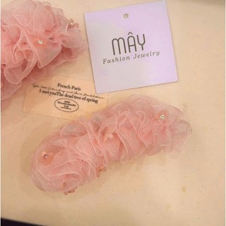Kẹp thuyền, kẹp chuối voan hồng nhạt đính hoa • Mây Fashion Jewelry - K1025.32