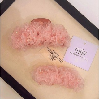 Kẹp thuyền, kẹp chuối voan hồng nhạt đính hoa • Mây Fashion Jewelry - K1025.32