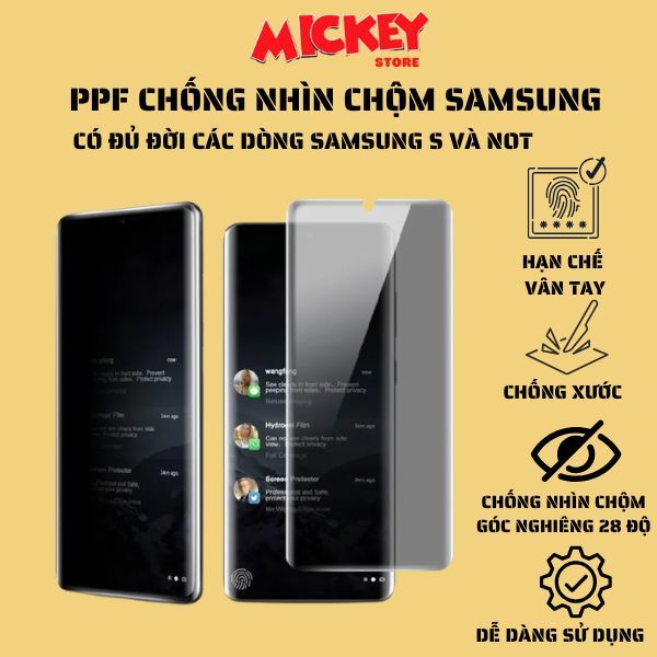 Miếng dán dẻo ppf chống nhìn trộm s26Ultra s26 s26plus s25 s24 s23 s22 s21 s20 not8 9 10 20Ulta