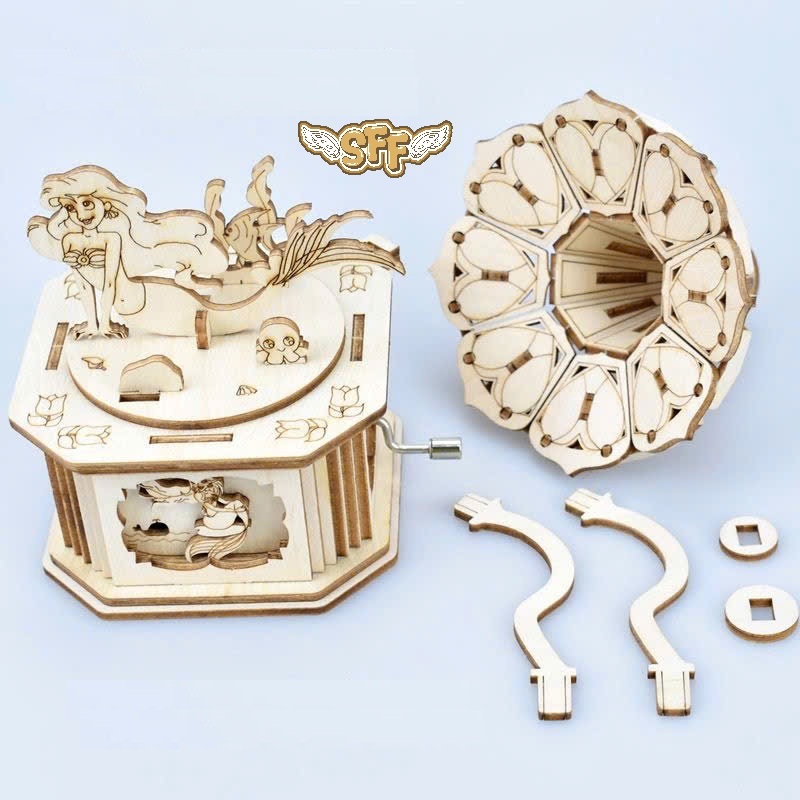 Đồ Chơi Lắp Ráp Mô Hình Gỗ 3D Hộp Nhạc Tay Quay Máy Hát Cổ Điển Gramophone