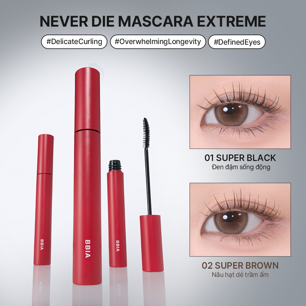 [LIVESTREAM] <HSD 04.2027> Mascara làm dài và dày mi, không trôi BBIA Never Die Mascara Extreme 7g