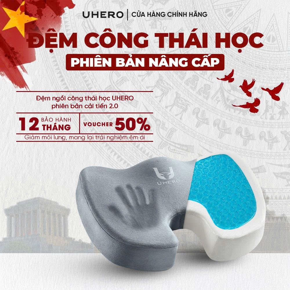 Đệm công thái học UHERO mút hoạt tính, gel hỗ trợ làm mát hỗ trợ phòng chống đau lưng DCTH
