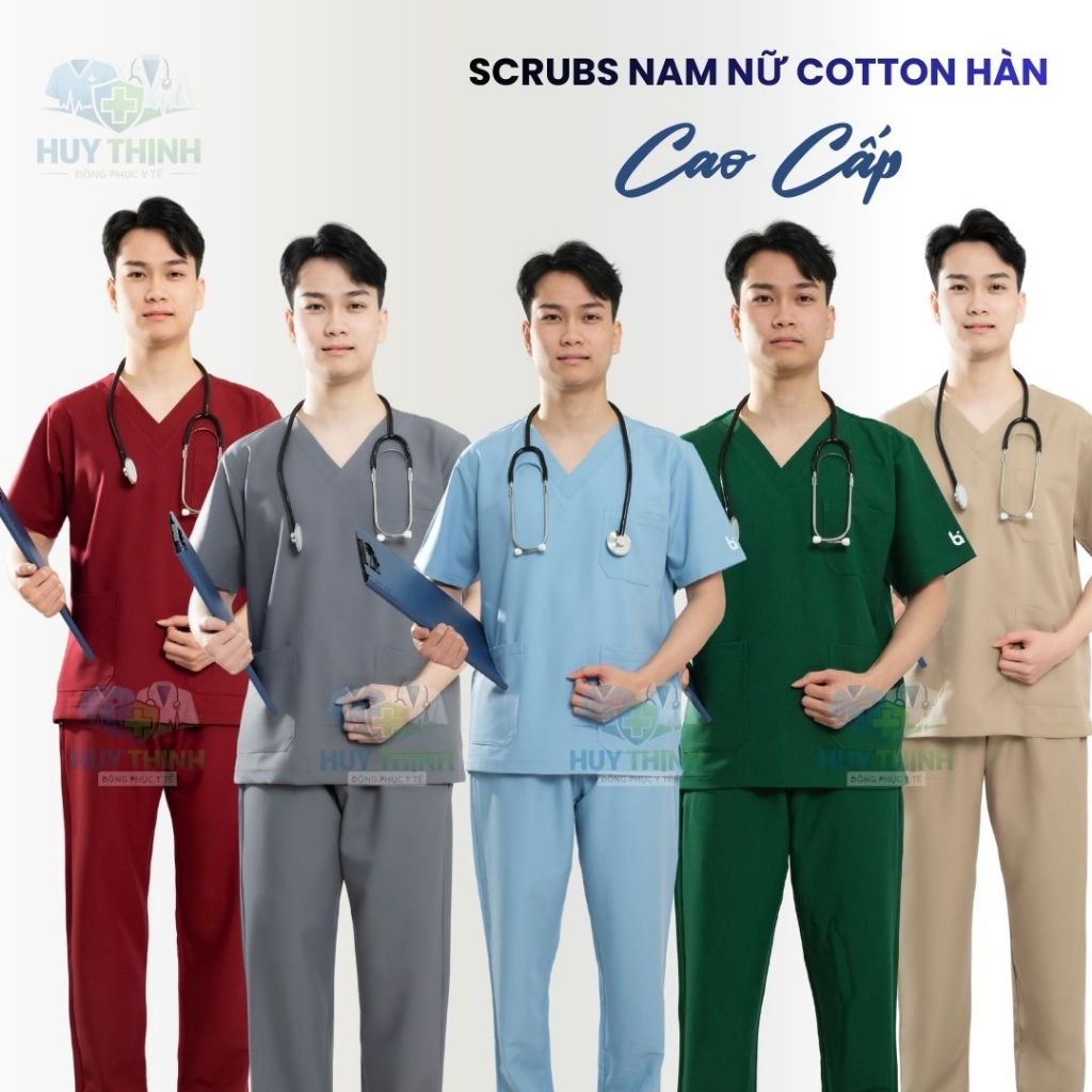 Bộ Scrubs Bác Sĩ Cổ Tim nhiều màu, Đồng Phục Y Tế Cao Cấp, Phòng Khám, Spa, Phòng mổ, Nha khoa, Điều dưỡng, Vải Cotton