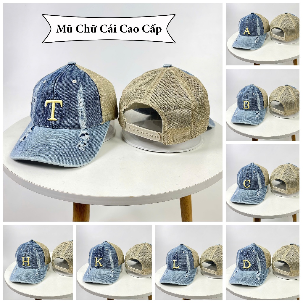 Mũ Lưỡi Trai chất Jean Form mềm phối lưới thêu Chữ cái Cao cấp Unisex Nam Nữ