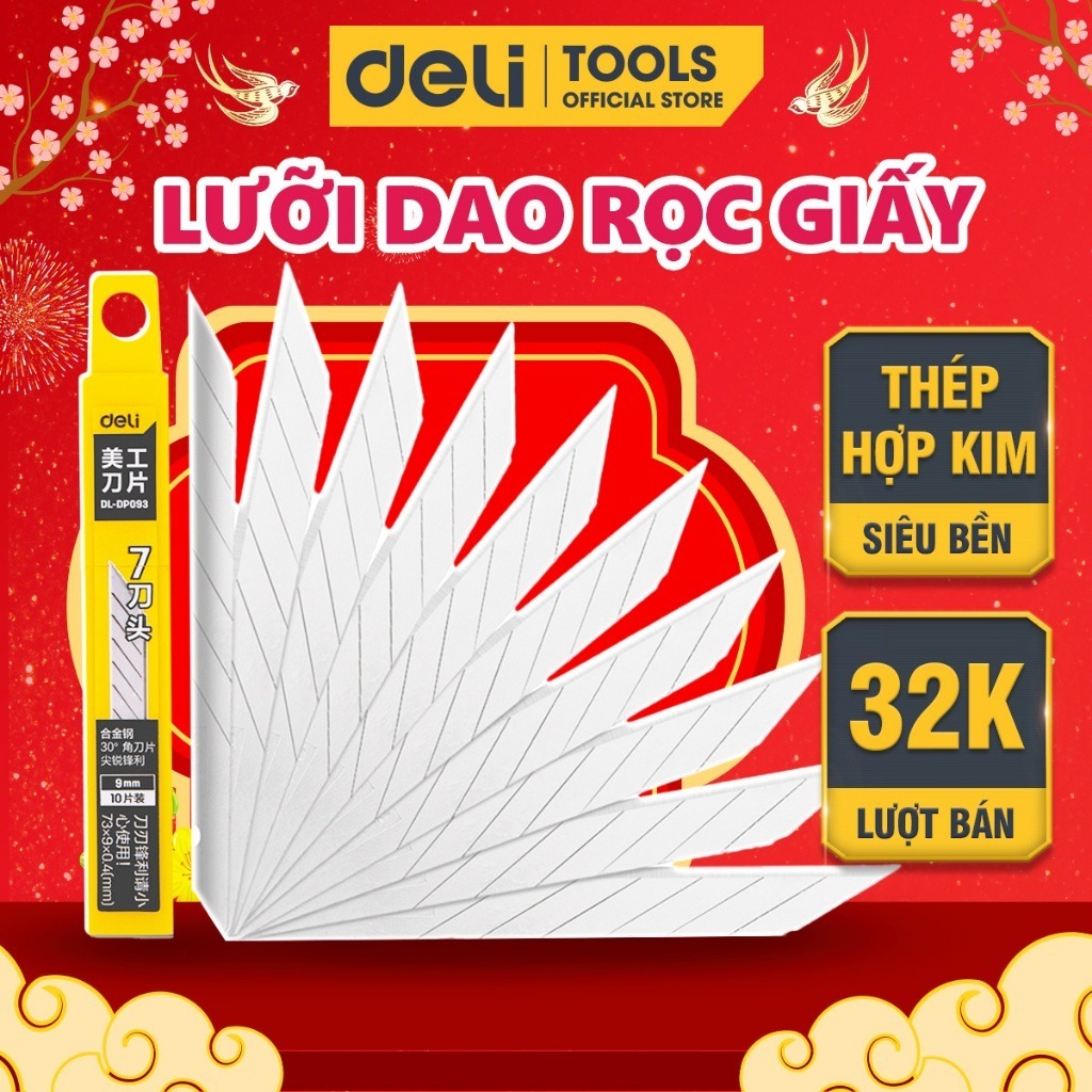 🔥  Hộp 10 Lưỡi Dao Rọc Giấy Deli, Chất Liệu Thép Hợp Kim Siêu Bén, Bền Phù Hợp Với Nhiều Loại Dao