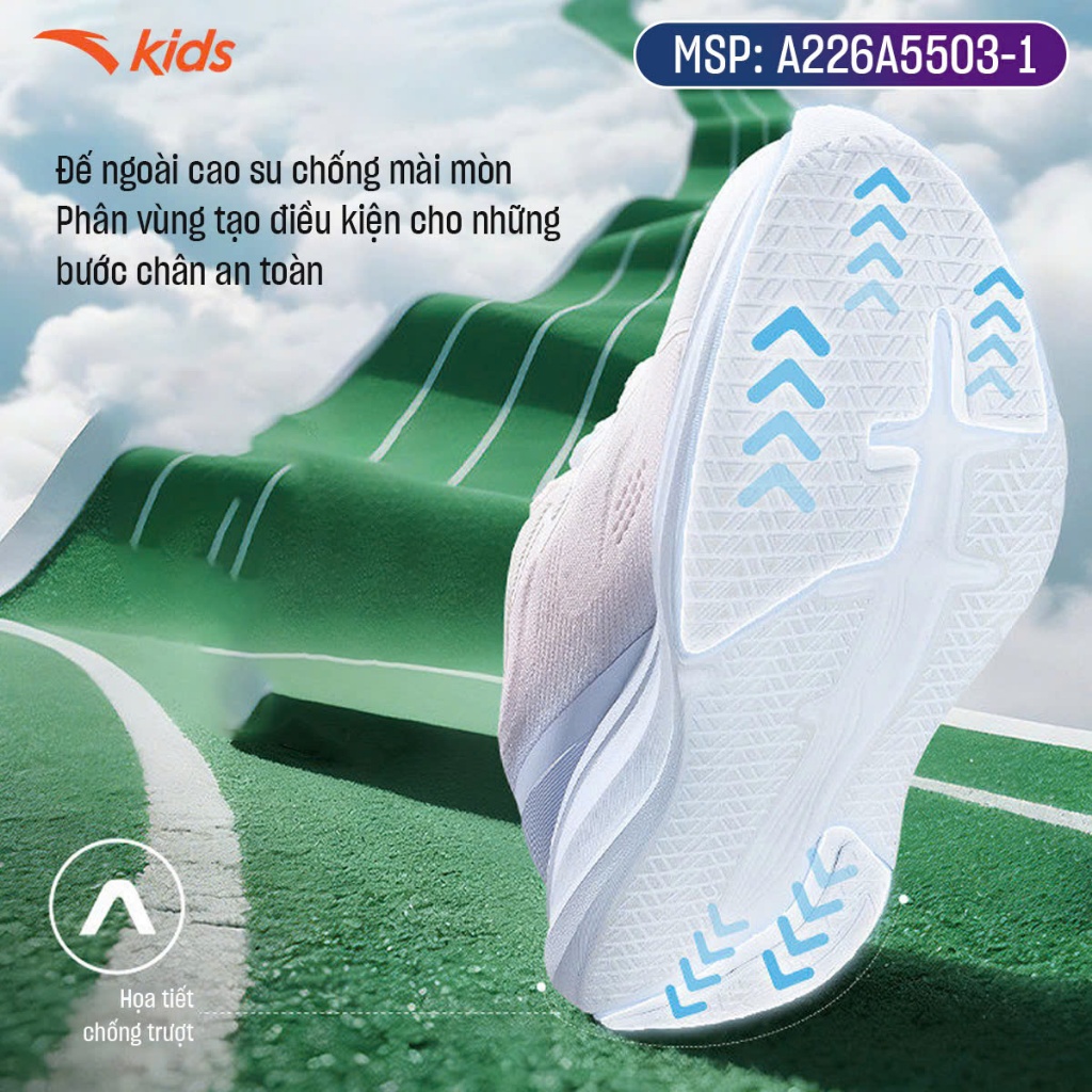 Giày Chạy Thể Thao Bé gái ANTA Kids A226A5503. Đế Giày Êm Nhẹ Giảm Chấn, Khóa Xoay Tiện Lợi, Thoáng Khí