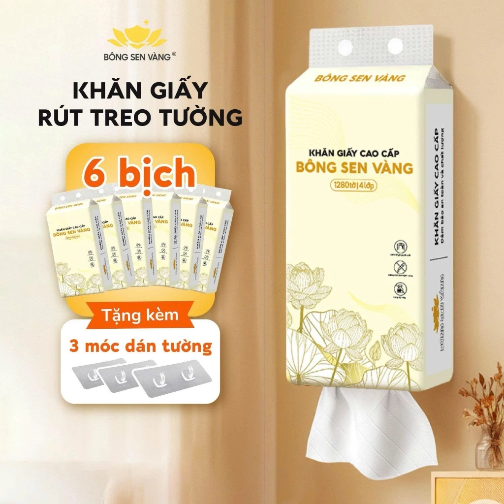 Khăn Giấy Rút 1280 Tờ Treo Tường Bông Sen Vàng - BỊCH TO