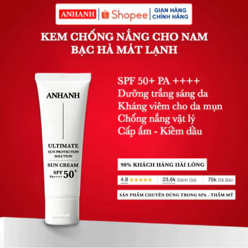 Kem chống nắng cho nam SPF50+ PA++++ dưỡng trắng da, kem chống nắng vật lý, phổ rộng, cấp ẩm, giảm mụn, mờ thâm