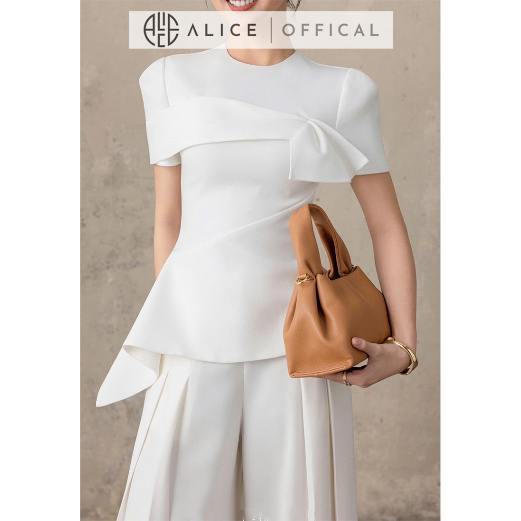 Set Đồ Công Sở Alice Chất Chéo Rubi Lót Lụa, Áo Peplum Cổ Tròn Phối Quần Ống Rộng Xếp Ly S1040