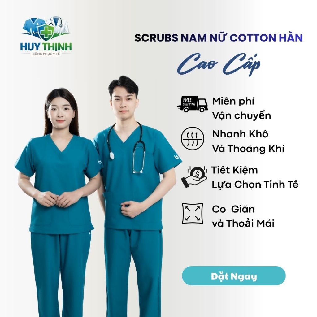 Bộ Scrubs Bác Sĩ Cổ Tim màu Cổ vịt, Đồng Phục Y Tế Cao Cấp, Phòng Khám, Spa, Phòng mổ, Nha khoa, Điều dưỡng, Vải Cotton