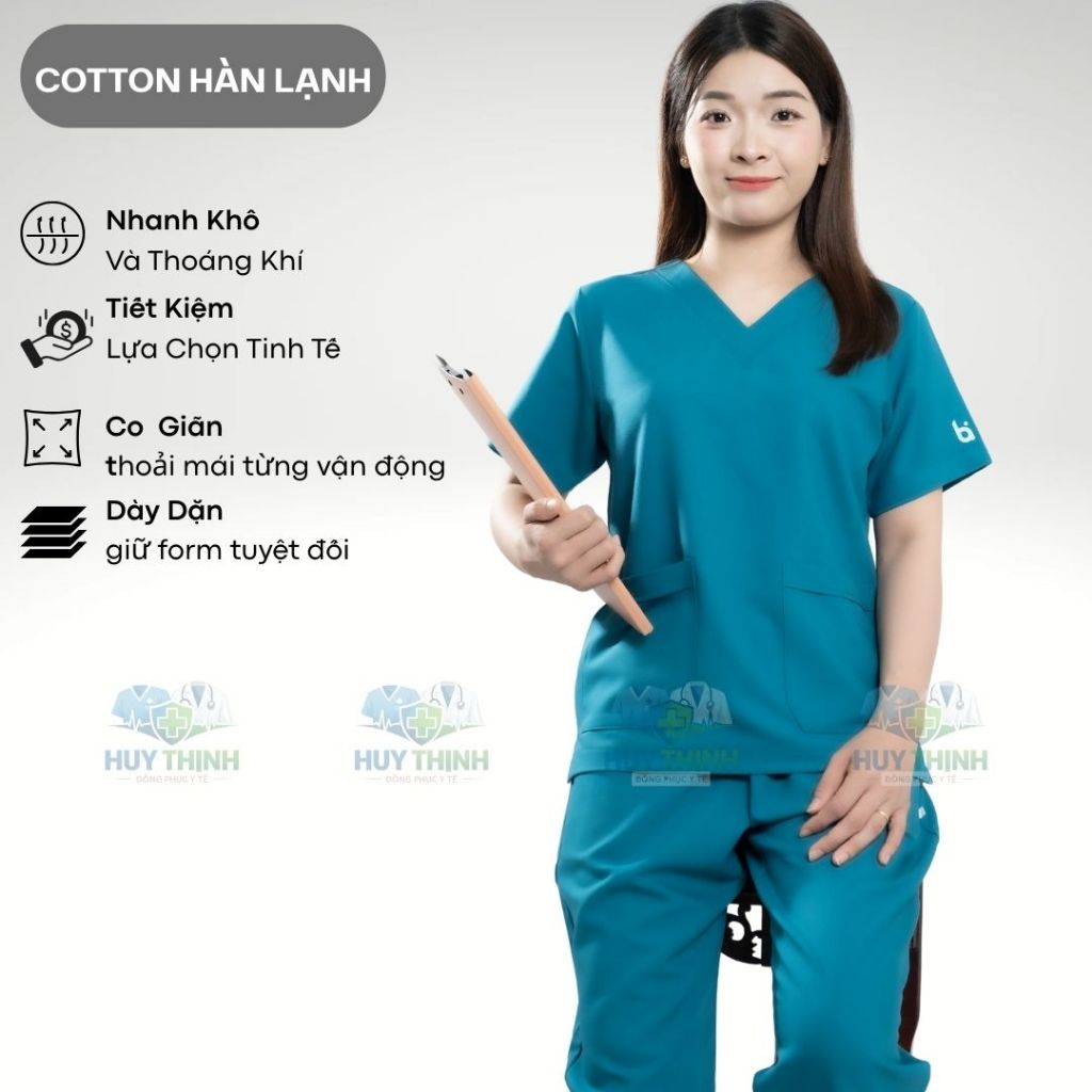Bộ Scrubs Bác Sĩ Cổ Tim màu Cổ vịt, Đồng Phục Y Tế Cao Cấp, Phòng Khám, Spa, Phòng mổ, Nha khoa, Điều dưỡng, Vải Cotton