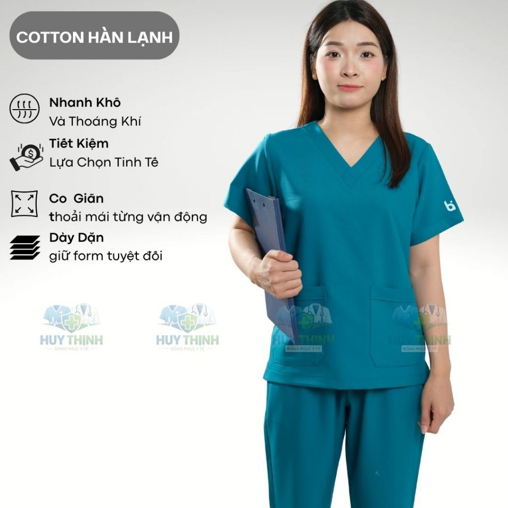 Bộ Scrubs Bác Sĩ Cổ Tim màu Cổ vịt, Đồng Phục Y Tế Cao Cấp, Phòng Khám, Spa, Phòng mổ, Nha khoa, Điều dưỡng, Vải Cotton