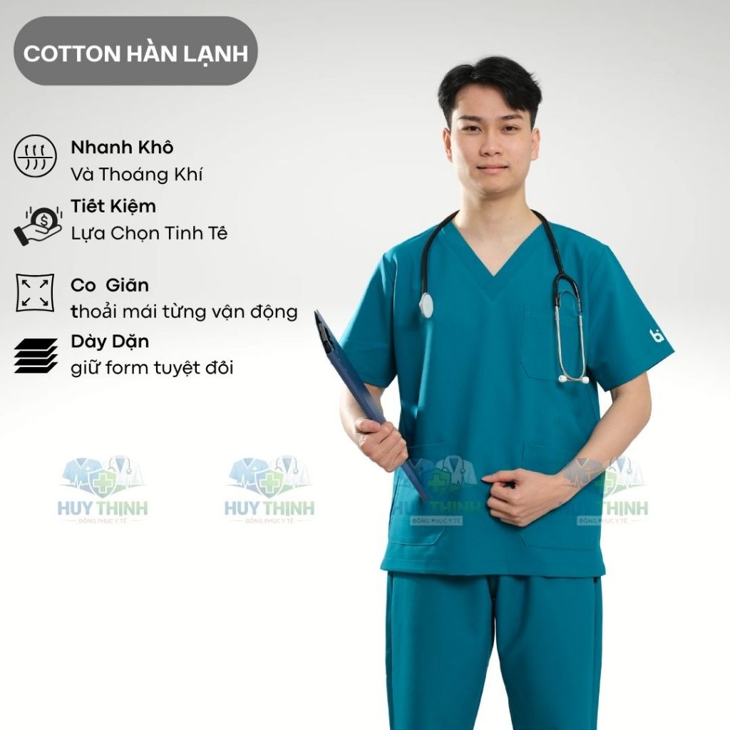 Bộ Scrubs Bác Sĩ Cổ Tim màu Cổ vịt, Đồng Phục Y Tế Cao Cấp, Phòng Khám, Spa, Phòng mổ, Nha khoa, Điều dưỡng, Vải Cotton