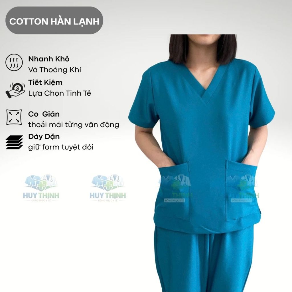 Bộ Scrubs Bác Sĩ Cổ Tim màu Cổ vịt, Đồng Phục Y Tế Cao Cấp, Phòng Khám, Spa, Phòng mổ, Nha khoa, Điều dưỡng, Vải Cotton