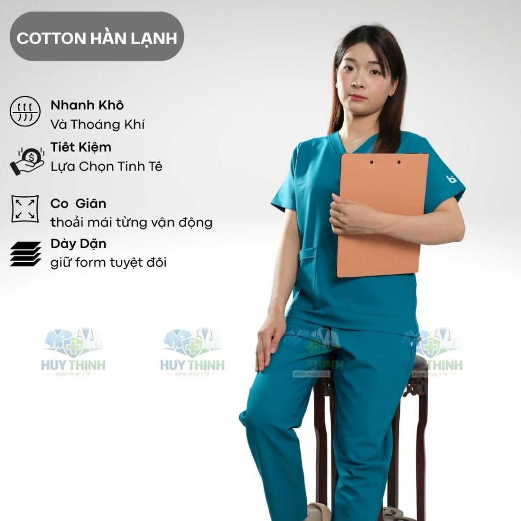 Bộ Scrubs Bác Sĩ Cổ Tim màu Cổ vịt, Đồng Phục Y Tế Cao Cấp, Phòng Khám, Spa, Phòng mổ, Nha khoa, Điều dưỡng, Vải Cotton