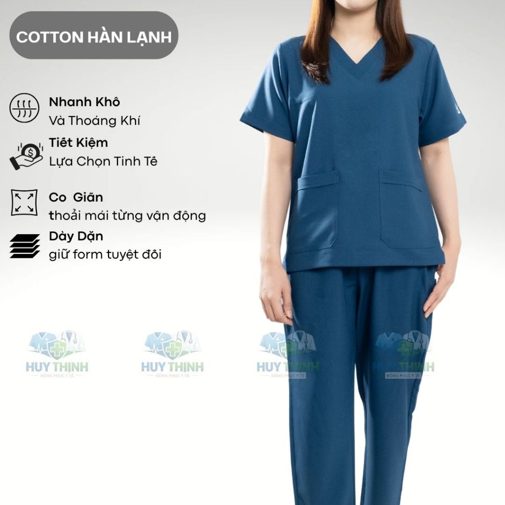 Bộ Scrubs cổ tim màu xanh coban vải cotton lạnh hàn cao cấp, đồng phục phòng khám,spa,phòng mổ, áo nha khoa điều dưỡng