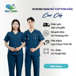 Bộ Scrubs cổ tim màu xanh coban vải cotton lạnh hàn cao cấp, đồng phục phòng khám,spa,phòng mổ, áo nha khoa điều dưỡng