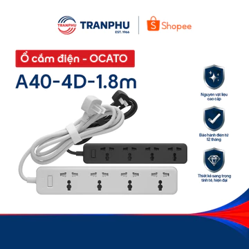 Ổ Cắm Chống Giật Trần Phú Trafuco Chính Hãng OCATO A40-4D | 4 Ổ Cắm Đa Năng | Công Suất 2500W | Rơ Le Nhiệt Chống Quá Tả