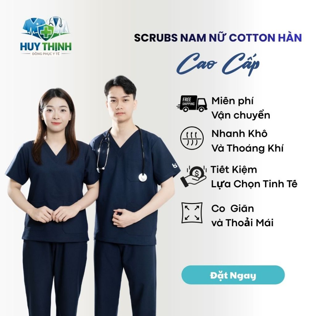 Bộ Scrubs cổ tim màu xanh than vải cotton lạnh hàn cao cấp, đồng phục phòng khám,spa,phòng mổ, áo nha khoa điều dưỡng