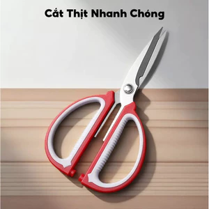 Kéo Bếp Đa Năng Inox Cao Cấp Cán Nhựa Đỏ Xám – Sắc Bén, Bền Bỉ, An Toàn, Dễ Vệ Sinh