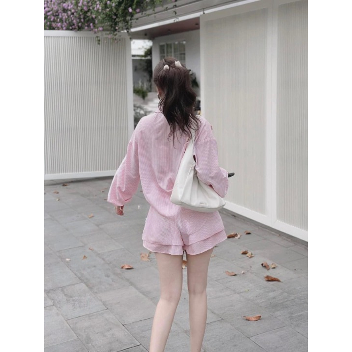 Set đồ nữ, đồ bộ nữ DONNA HCOM25379 áo sơ mi tay dài mix quần đùi trẻ trung, năng động