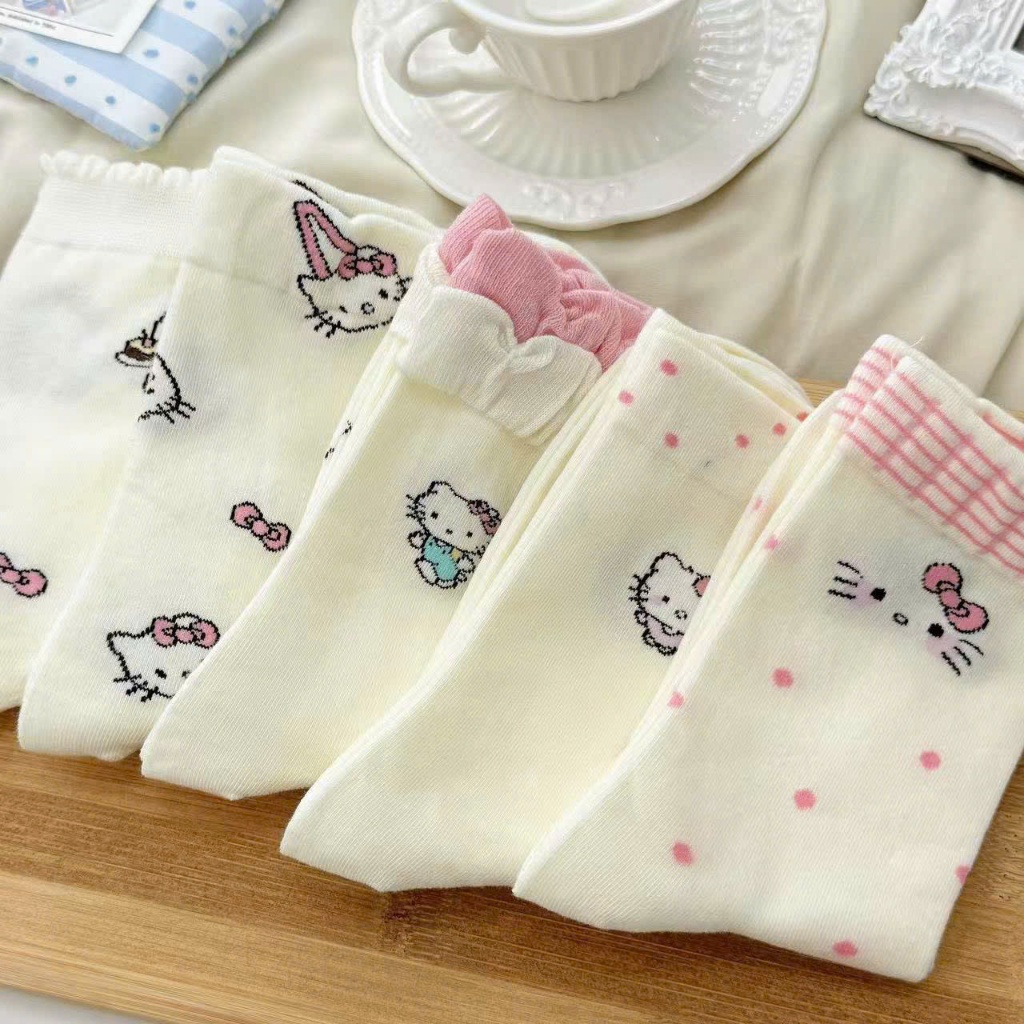 Tất Nữ Cổ Trung Họa Tiết Mèo Dễ Thương – Vớ Cotton Mềm Mịn Thoáng Khí Phong Cách Hàn Quốc
