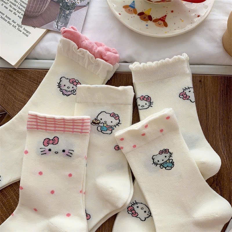 Tất Nữ Cổ Trung Họa Tiết Mèo Dễ Thương – Vớ Cotton Mềm Mịn Thoáng Khí Phong Cách Hàn Quốc