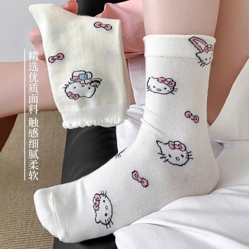 Tất Nữ Cổ Trung Họa Tiết Mèo Dễ Thương – Vớ Cotton Mềm Mịn Thoáng Khí Phong Cách Hàn Quốc