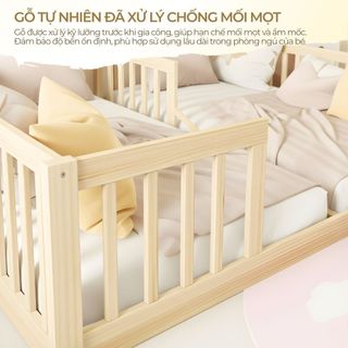 Giường Đôi Cho Bé Lucki Thanh Rào Chắn Gỗ Thông Mới 100%, Giường ngủ cho bé Sinh Đôi Ngủ Riêng với Bố Mẹ từ 1 - 3 tuổi