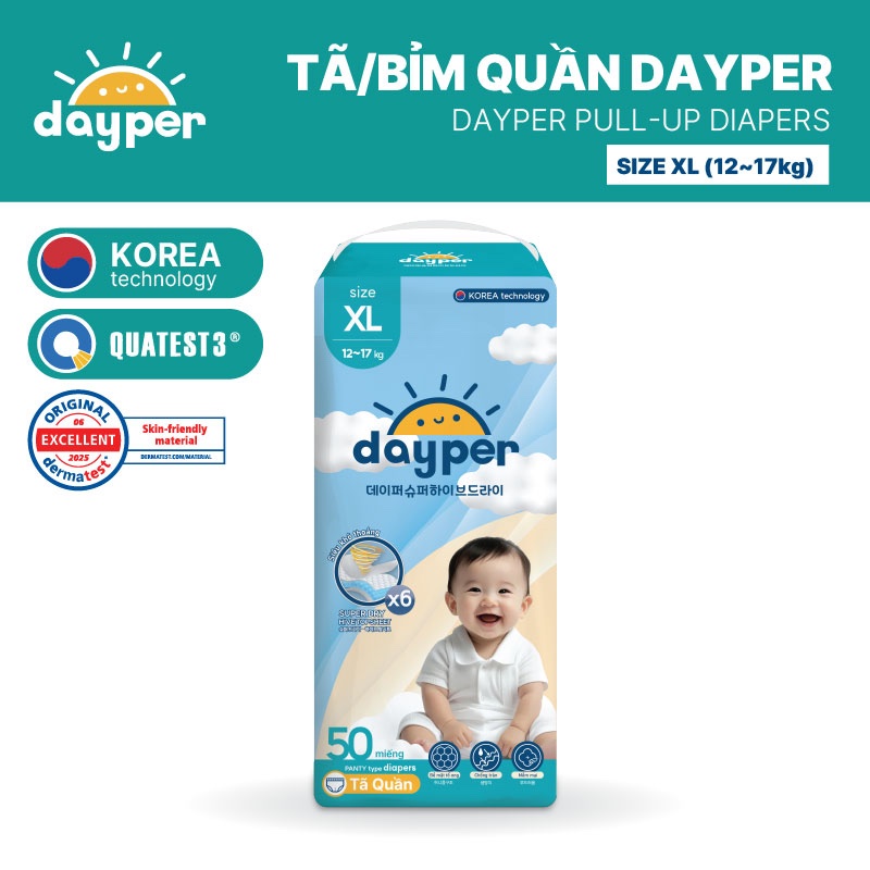 Tã/bỉm quần Dayper S60/M58/L52/XL50/XXL46 - Super Hive Dry mới thấm hút gấp 6 lần