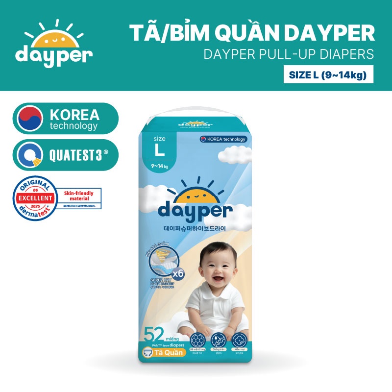 Tã/bỉm quần Dayper S60/M58/L52/XL50/XXL46 - Super Hive Dry mới thấm hút gấp 6 lần